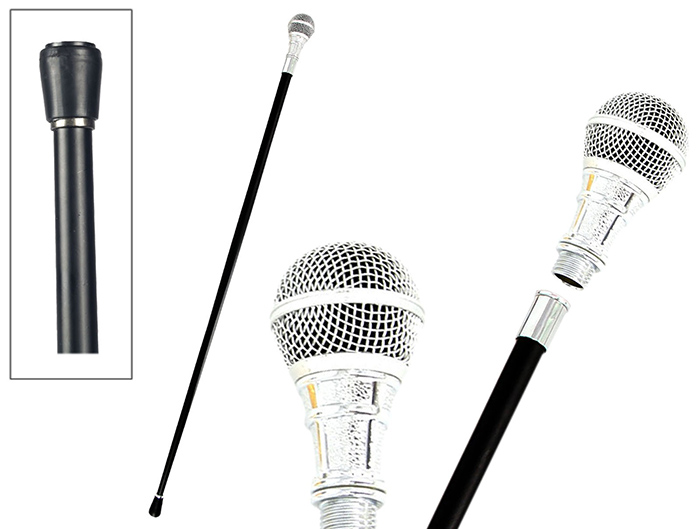 Silver Microphone Swagger Cane / Walking Stick